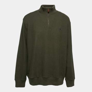 Pre Owned Polo Ralph Lauren Olive Green Cotton Knit Long Sleeve Jumper XXL
