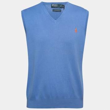 Pre Owned Polo Ralph Lauren Blue Cotton Knit Sweater Vest XL