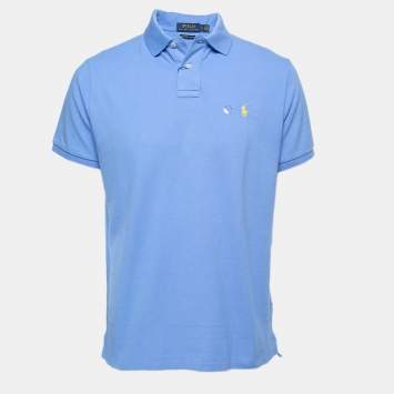 Pre Owned Polo Ralph Lauren Blue Cotton Slim Fit Polo T-Shirt L