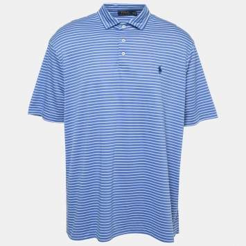 Pre Owned Polo Ralph Lauren Blue Striped Cotton Knit Polo T-Shirt XXL