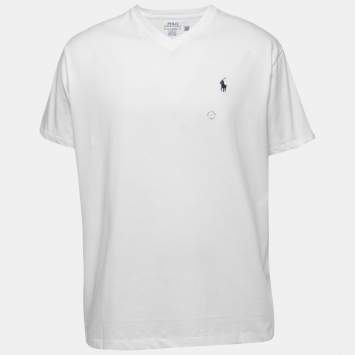 Pre Owned Polo Ralph Lauren White Cotton Classic Fit V-Neck T-Shirt L