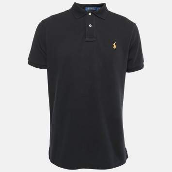Pre Owned Polo Ralph Lauren Black Cotton Custom Slim Fit Polo T-Shirt L