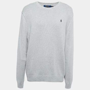 Pre Owned Polo Ralph Lauren Grey Cotton Knit Crew Neck Sweater XXL