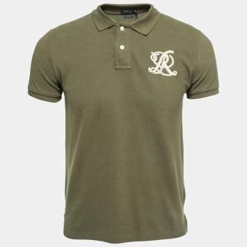 Pre Owned Polo Ralph Lauren Green Cotton Logo Embellished Polo T-Shirt M