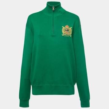 Pre Owned Polo Ralph Lauren Green Cotton Knit Half Zip Sweater L