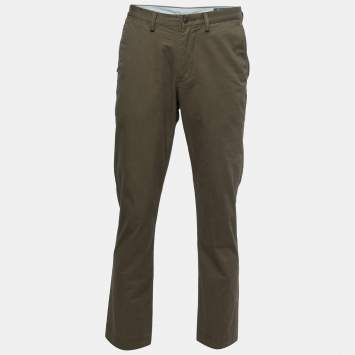 Pre Owned Polo Ralph Lauren Green Cotton Straight Fit Trousers L