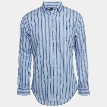 Pre Owned Polo Ralph Lauren Blue Stripe Cotton Slim Fit Button Down Shirt M