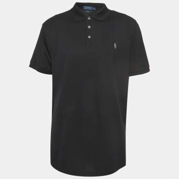 Pre Owned Polo Ralph Lauren Black Logo Embroidered Cotton Pique Polo T-Shirt XXL