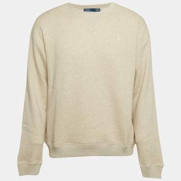 Pre Owned Polo Ralph Lauren Beige Logo Embroidered Knit Sweatshirt L
