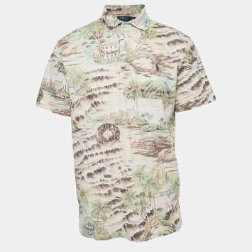 Pre Owned Polo Ralph Lauren Multicolor Printed Cotton Mesh Polo T-Shirt L