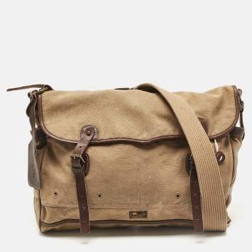 Pre Owned Polo Ralph Lauren Brown/Khaki Canvas Oversized Messenger Bag