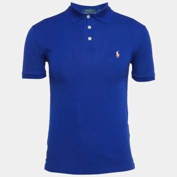 Pre Owned Polo Ralph Lauren Blue Cotton Pique Polo T-Shirt S