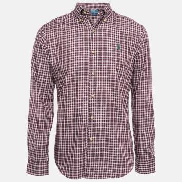 Pre Owned  Polo Ralph Lauren Burgundy Plaid Cotton Buttoned Down Shirt M