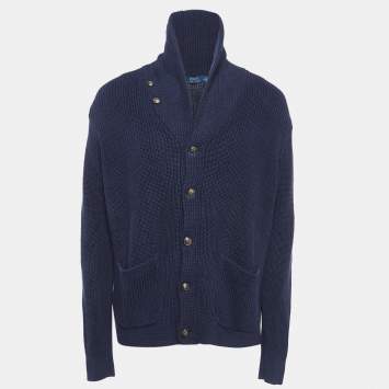 Pre Owned Polo Ralph Lauren Navy Blue Cotton Knit Button Front Cardigan L