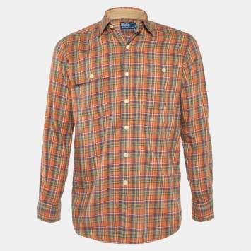 Pre Owned Polo Ralph Lauren Orange Plaid Checked Cotton Long Sleeve Shirt S