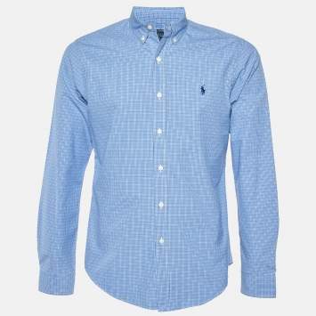 Pre Owned Polo Ralph Lauren Blue Checked Cotton Slim Fit Button Down Shirt M