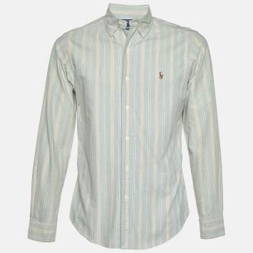 Pre Owned Polo Ralph Lauren Light Green Striped Cotton Button Down Shirt S