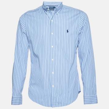 Pre Owned Polo Ralph Lauren Blue Striped Cotton Slim Fit Button Down Shirt M