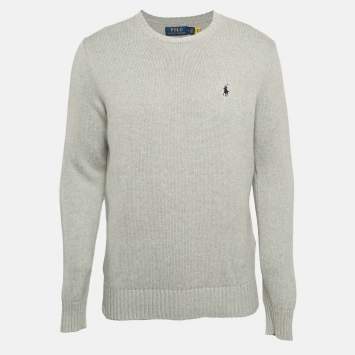 Pre Owned Polo Ralph Lauren Grey Cotton Rib Knit Sweater M