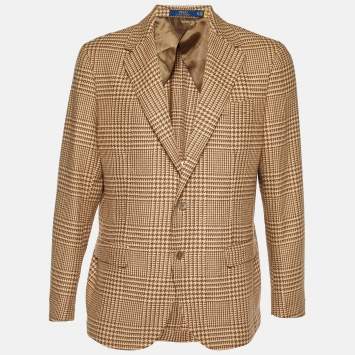 Pre Owned Polo Ralph Lauren Brown Houndstooth Wool Blend Blazer XL