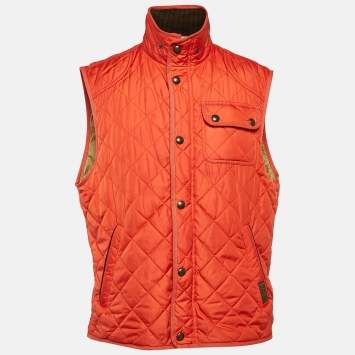 Pre Owned Polo Ralph Lauren Orange Synthetic Quilted Vest L