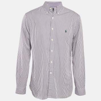 Pre Owned Polo Ralph Lauren Purple Striped Cotton Slim Fit Shirt XL