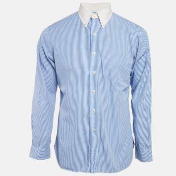 Pre Owned Polo Ralph Lauren Blue Striped Cotton Slim Fit Shirt L