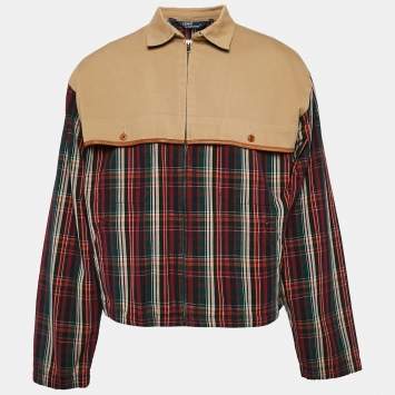 Pre Owned Polo Ralph Lauren Beige/Red Tartan Checks Cotton Zip-Up Jacket L