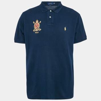 Pre Owned Polo Ralph Lauren Navy Blue Cotton Pique Polo T-Shirt XL