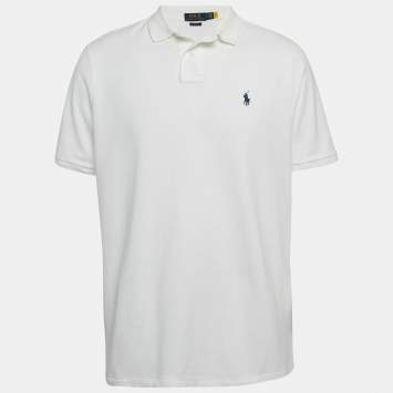 Pre Owned Polo Ralph Lauren White Cotton Pique Polo T-Shirt L
