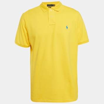 Pre Owned Polo Ralph Lauren Yellow Pique Cotton Polo T-Shirt L