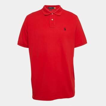 Pre Owned Polo Ralph Lauren Red Pique Cotton Polo T-Shirt L