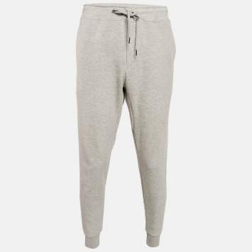 Pre Owned Polo Ralph Lauren Grey Logo Embossed Cotton Knit Joggers XL