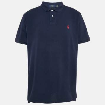 Pre Owned Polo Ralph Lauren Blue Pique Cotton Custom Fit Polo T-Shirt XXL