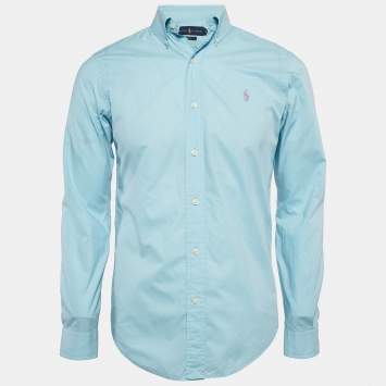 Pre Owned Polo Ralph Lauren Blue Cotton Slim Fit Button Down Shirt S