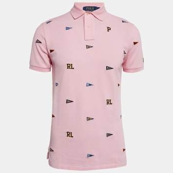 Pre Owned Polo Ralph Lauren Pink Embroidered Cotton Polo T-Shirt M