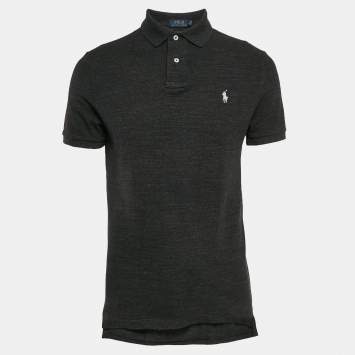Pre Owned Polo Ralph Lauren Charcoal Grey Cotton Slim Fit Polo T-Shirt M