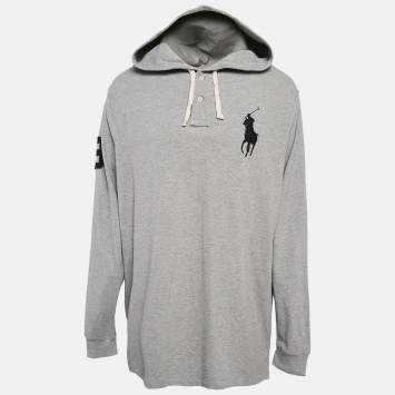 Pre Owned Polo Ralph Lauren Grey Logo Embroidery Cotton Knit Hoodie XXL