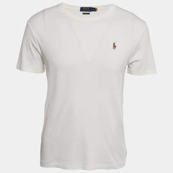 Pre Owned Polo Ralph Lauren White Cotton Crew Neck Custom Slim Fit T-Shirt M
