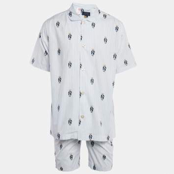 Pre Owned Polo Ralph Lauren Polo Blue Bear Print Cotton Shirt and Shorts Set M