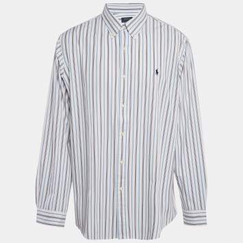Pre Owned Polo Ralph Lauren White Stripe Cotton Classic Fit Shirt XXL