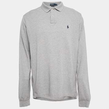Pre Owned Polo Ralph Lauren Grey Pique Cotton Long Sleeve Slim Fit Polo T-Shirt XL