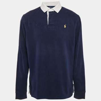 Pre Owned Polo Ralph Lauren Navy Blue Cotton Long Sleeve Polo T-Shirt XL