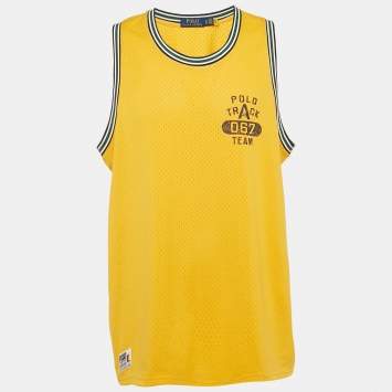 Pre Owned Polo Ralph Lauren Yellow Pinhole Jersey Sleeveless T-Shirt XL