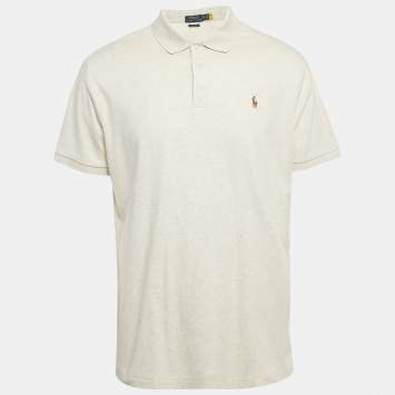 Pre Owned Polo Ralph Lauren Off-White Cotton Polo T-Shirt XL