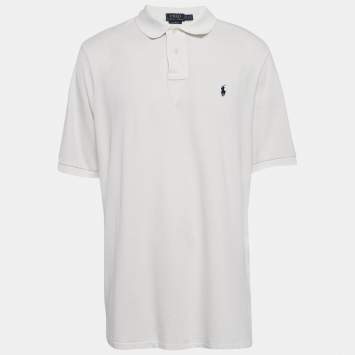 Pre Owned Polo Ralph Lauren White Cotton Pique Polo T-Shirt XL