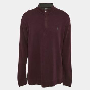 Pre Owned Polo Ralph Lauren Burgundy Cotton Jersey Half Placket Jacket XXL