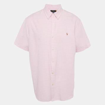 Pre Owned Polo Ralph Lauren Pink Gingham Checks Cotton Short Sleeve Shirt XXL
