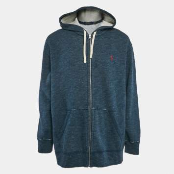 Pre Owned Polo Ralph Lauren Blue Cotton Zip-Up Hooded Sweatshirt XXL