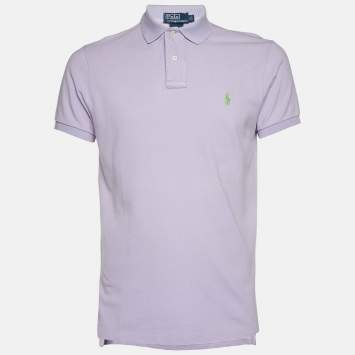 Pre Owned Polo Ralph Lauren Lavender Cotton Custom Fit Polo T-Shirt M